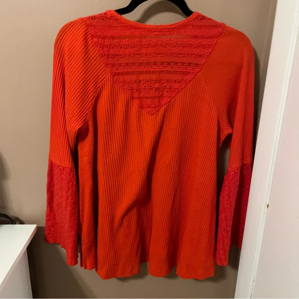 Free People Red Parisian Nights Flowy Long Sleeve Top